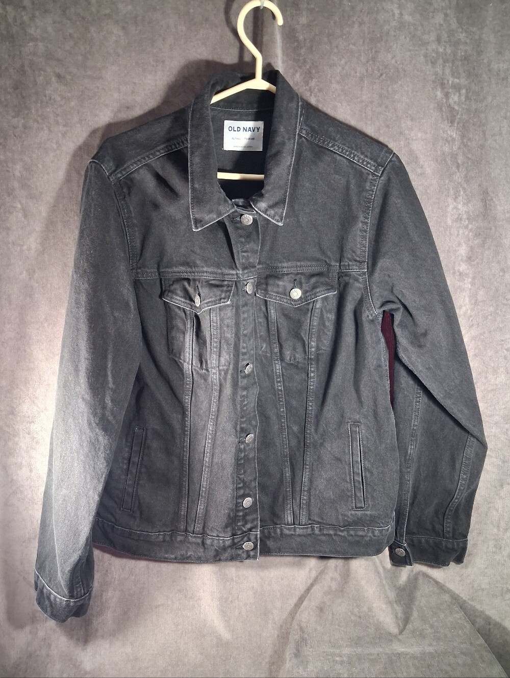 Old Navy Classic 100% Cotton Denim Faded Black Button Up Jean Jacket VG XL TALL